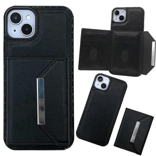 For iPhone 14 Plus Case Leather+TPU Phone Cover Magnetic Detachable Card Slots - Black