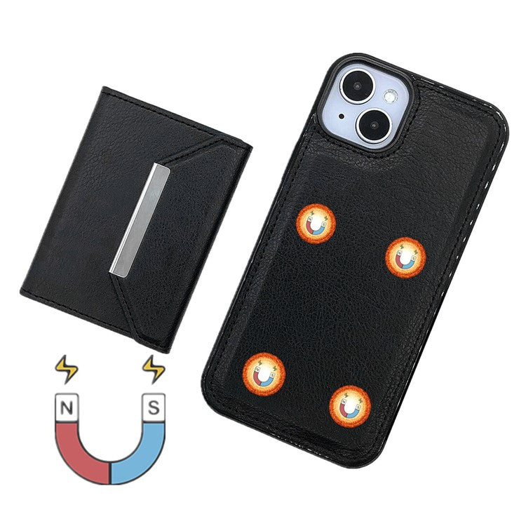 For iPhone 14 Plus Case Leather+TPU Phone Cover Magnetic Detachable Card Slots - Black