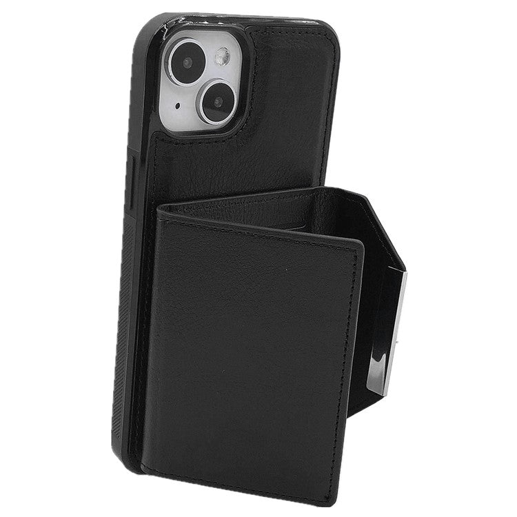 For iPhone 14 Plus Case Leather+TPU Phone Cover Magnetic Detachable Card Slots - Black