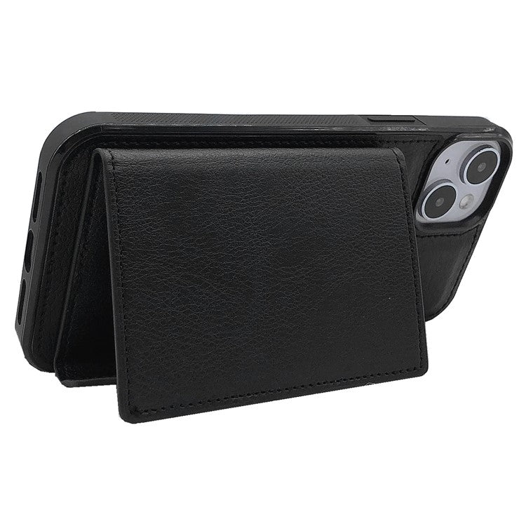 For iPhone 14 Plus Case Leather+TPU Phone Cover Magnetic Detachable Card Slots - Black
