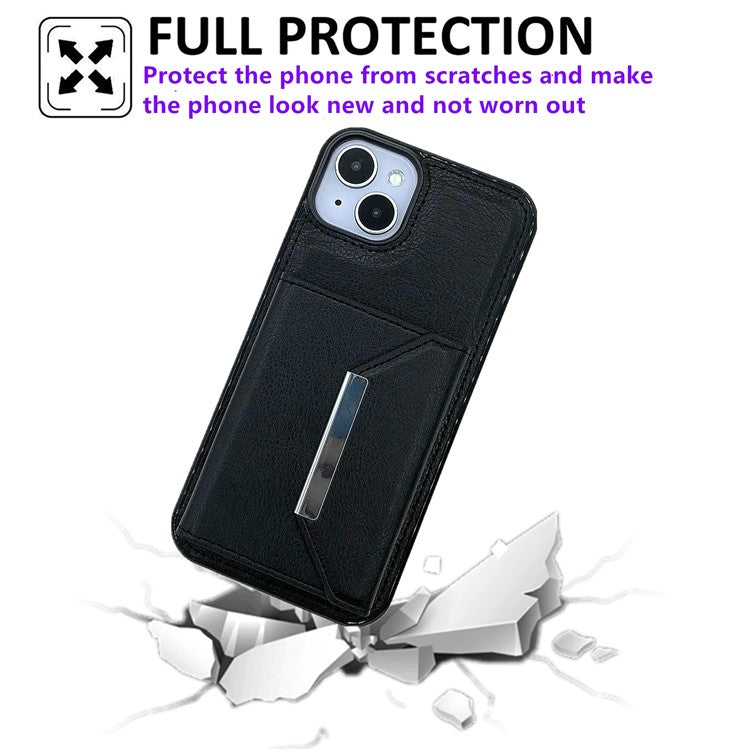 For iPhone 14 Plus Case Leather+TPU Phone Cover Magnetic Detachable Card Slots - Black