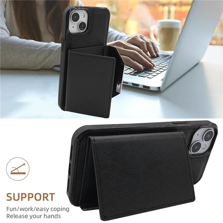 For iPhone 14 Plus Case Leather+TPU Phone Cover Magnetic Detachable Card Slots - Black