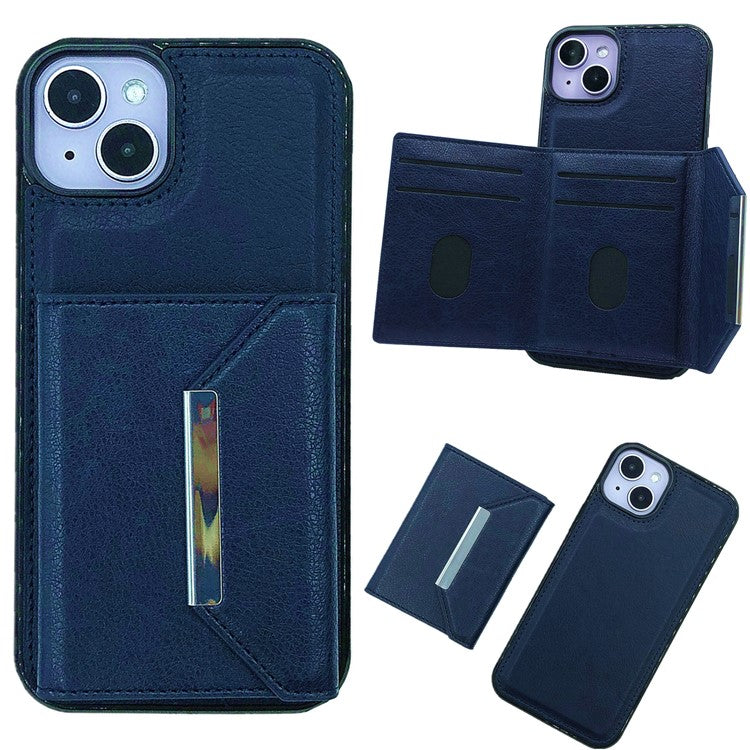 For iPhone 14 Plus Case Leather+TPU Phone Cover Magnetic Detachable Card Slots - Sapphire