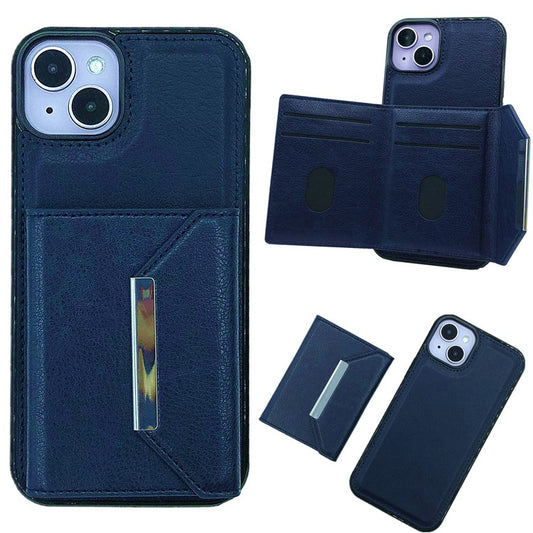 For iPhone 14 Plus Case Leather+TPU Phone Cover Magnetic Detachable Card Slots - Sapphire