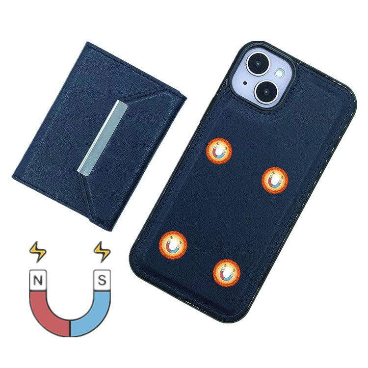 For iPhone 14 Plus Case Leather+TPU Phone Cover Magnetic Detachable Card Slots - Sapphire