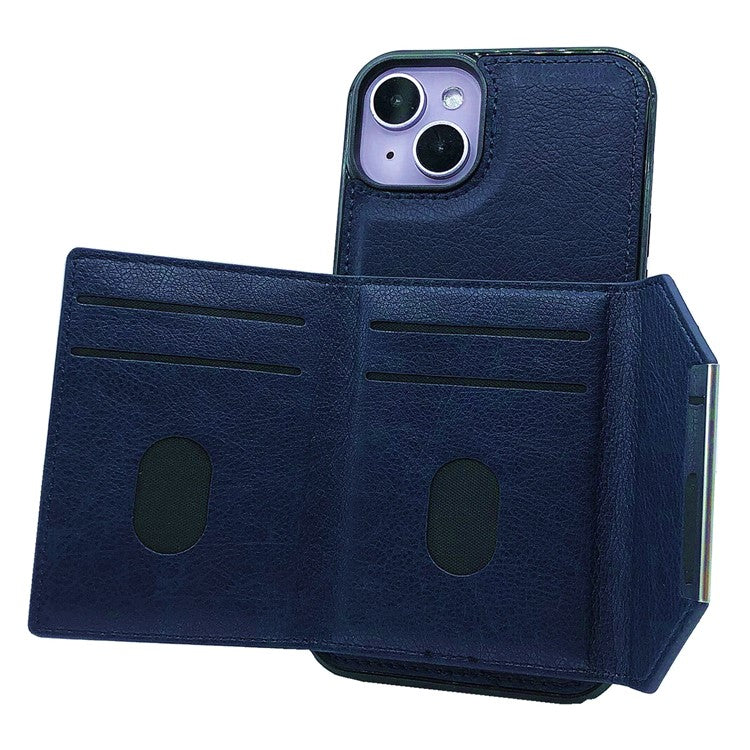 For iPhone 14 Plus Case Leather+TPU Phone Cover Magnetic Detachable Card Slots - Sapphire