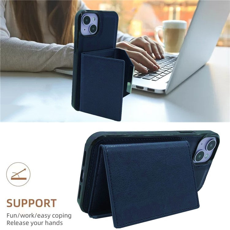 For iPhone 14 Plus Case Leather+TPU Phone Cover Magnetic Detachable Card Slots - Sapphire