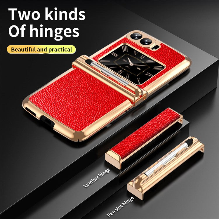 For Motorola Moto Razr 2022 5G Shockproof Case Electroplating Phone Cover PU Leather + PC Phone Case with Pen - Red