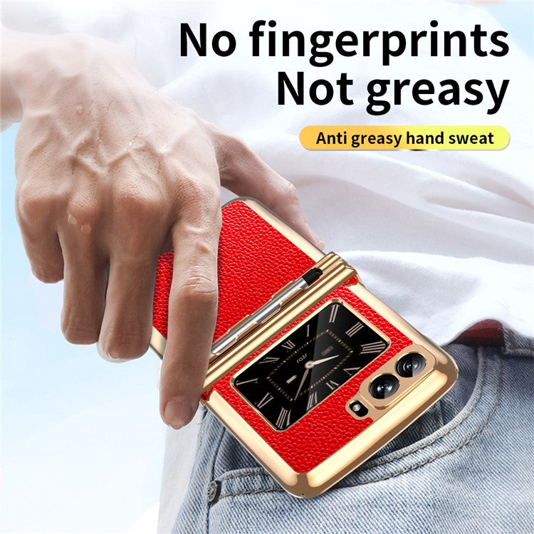 For Motorola Moto Razr 2022 5G Shockproof Case Electroplating Phone Cover PU Leather + PC Phone Case with Pen - Red
