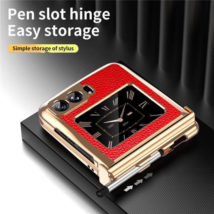 For Motorola Moto Razr 2022 5G Shockproof Case Electroplating Phone Cover PU Leather + PC Phone Case with Pen - Red