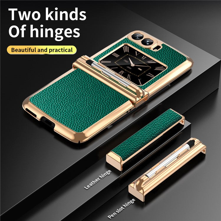 For Motorola Moto Razr 2022 5G Shockproof Case Electroplating Phone Cover PU Leather + PC Phone Case with Pen - Green