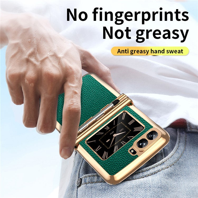 For Motorola Moto Razr 2022 5G Shockproof Case Electroplating Phone Cover PU Leather + PC Phone Case with Pen - Green