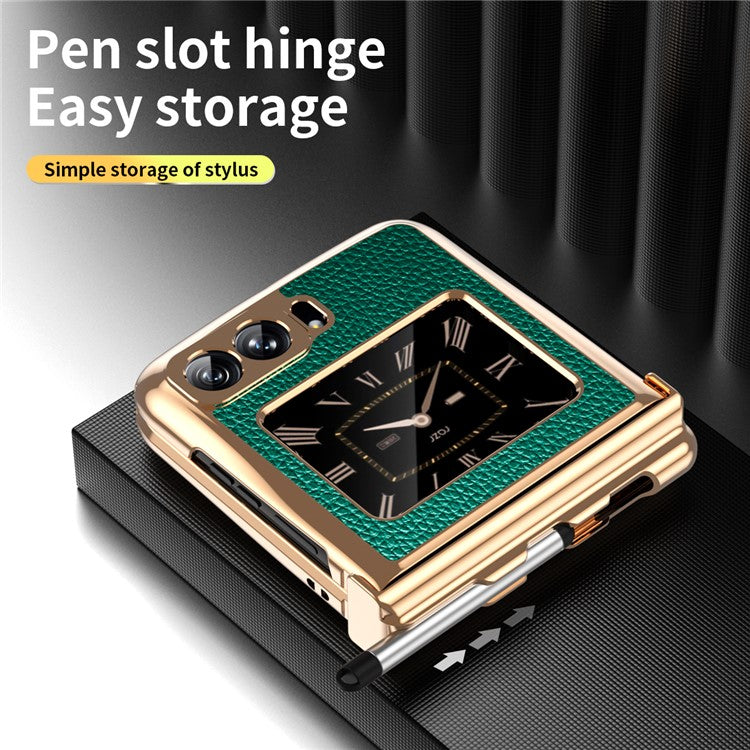 For Motorola Moto Razr 2022 5G Shockproof Case Electroplating Phone Cover PU Leather + PC Phone Case with Pen - Green