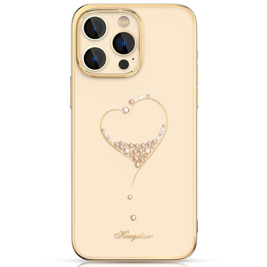 KINGXBAR For iPhone 14 Pro Max Shockproof Case Electroplating Phone Case Anti-Scratch PC Phone Cover with Crystal Decoration - Champagne Gold