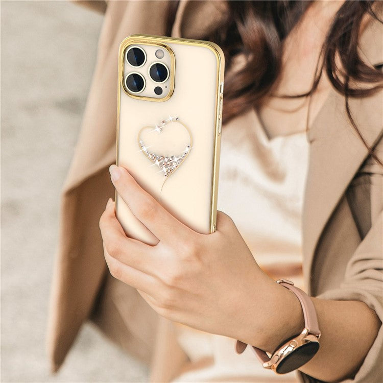KINGXBAR For iPhone 14 Pro Max Shockproof Case Electroplating Phone Case Anti-Scratch PC Phone Cover with Crystal Decoration - Champagne Gold