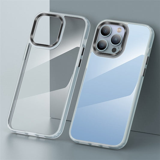 Protective Case for iPhone 14 Pro TPU+PC Phone Cover Anti-Drop Slim Case with Metal Button / Lens Frame - Transparent