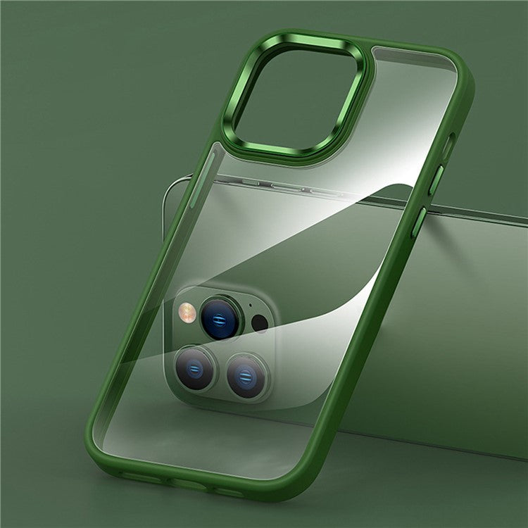 Protective Case for iPhone 14 Pro TPU+PC Phone Cover Anti-Drop Slim Case with Metal Button / Lens Frame - Transparent