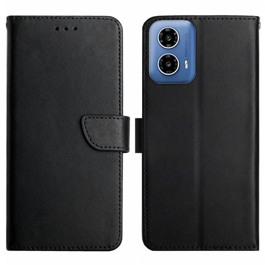 HT02 For Motorola Moto G85 5G / S50 Neo 5G Case Nappa Texture Genuine Cow Leather Phone Cover Card Holder - Black