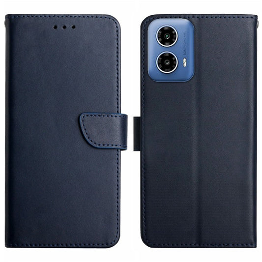 HT02 For Motorola Moto G85 5G / S50 Neo 5G Case Nappa Texture Genuine Cow Leather Phone Cover Card Holder - Blue