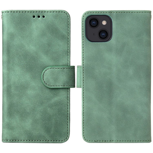 For iPhone 14 Anti-scratch PU Leather Case Skin-touch Feeling Stand Wallet Phone Cover - Green