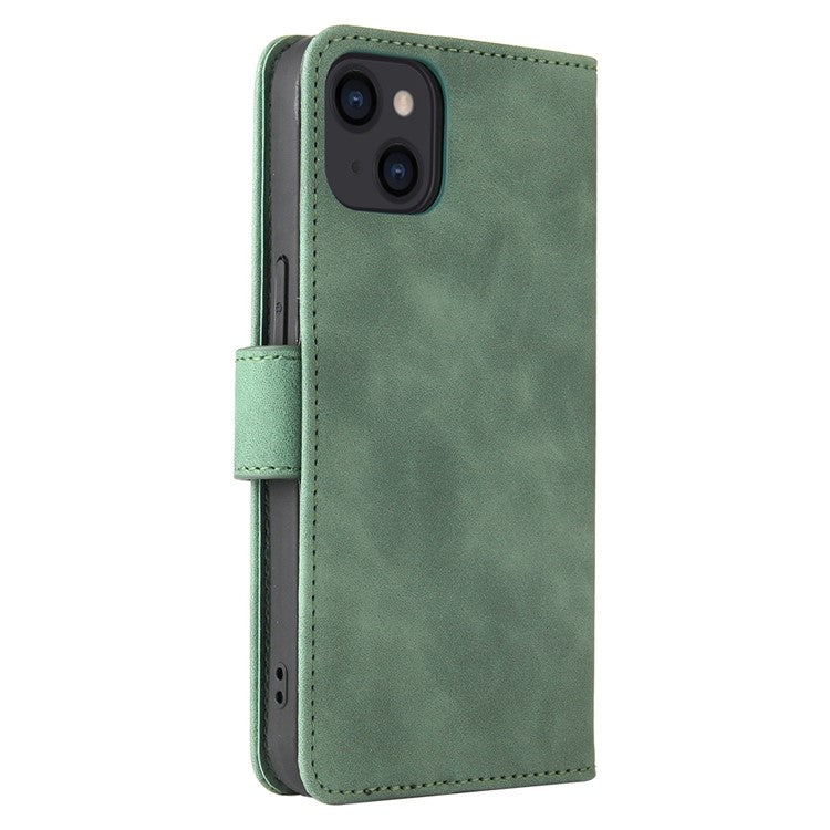For iPhone 14 Anti-scratch PU Leather Case Skin-touch Feeling Stand Wallet Phone Cover - Green