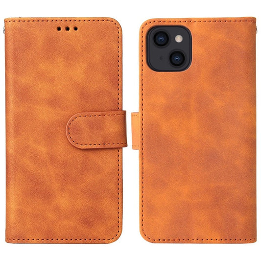 For iPhone 14 Anti-scratch PU Leather Case Skin-touch Feeling Stand Wallet Phone Cover - Brown