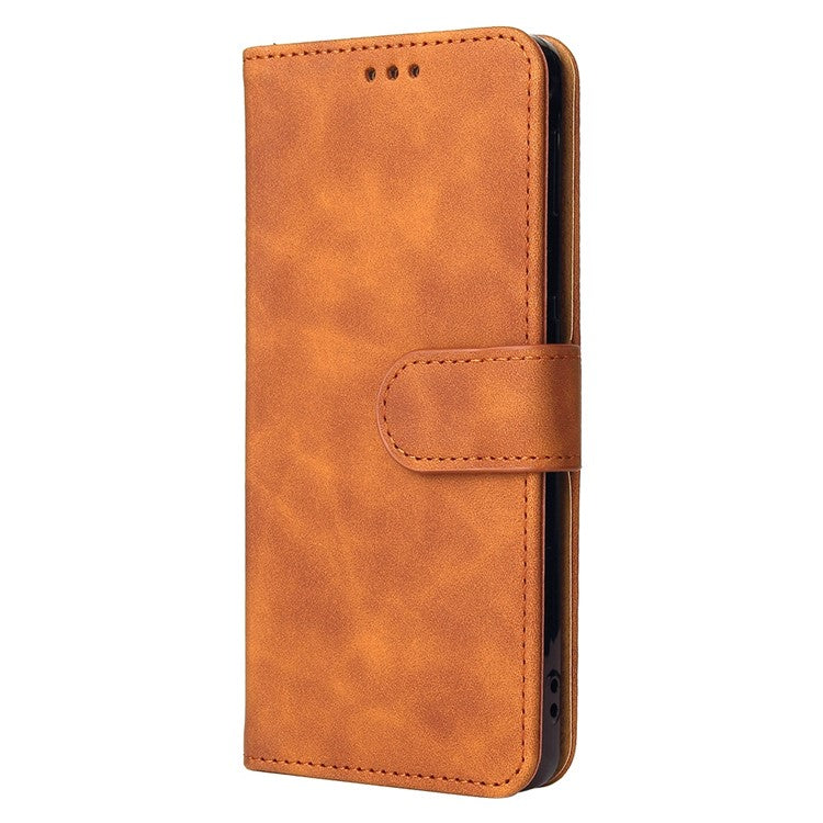 For iPhone 14 Anti-scratch PU Leather Case Skin-touch Feeling Stand Wallet Phone Cover - Brown