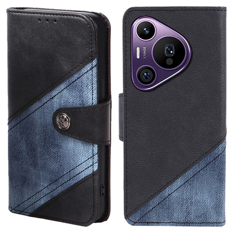 For Huawei Pura 70 Pro / Pura 70 Pro+ Case Flip Shockproof Leather Phone Cover Texture Splicing - Black