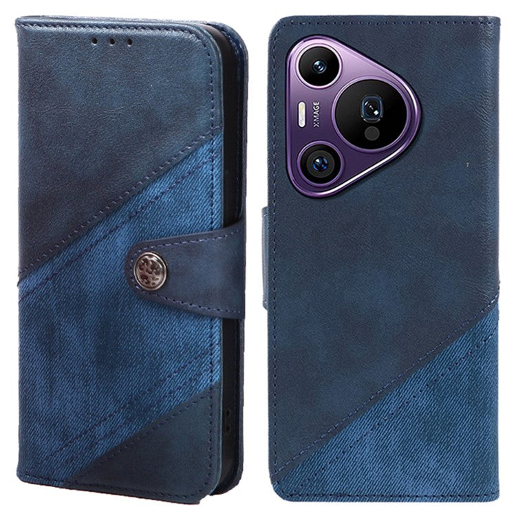 For Huawei Pura 70 Pro / Pura 70 Pro+ Case Flip Shockproof Leather Phone Cover Texture Splicing - Dark Blue