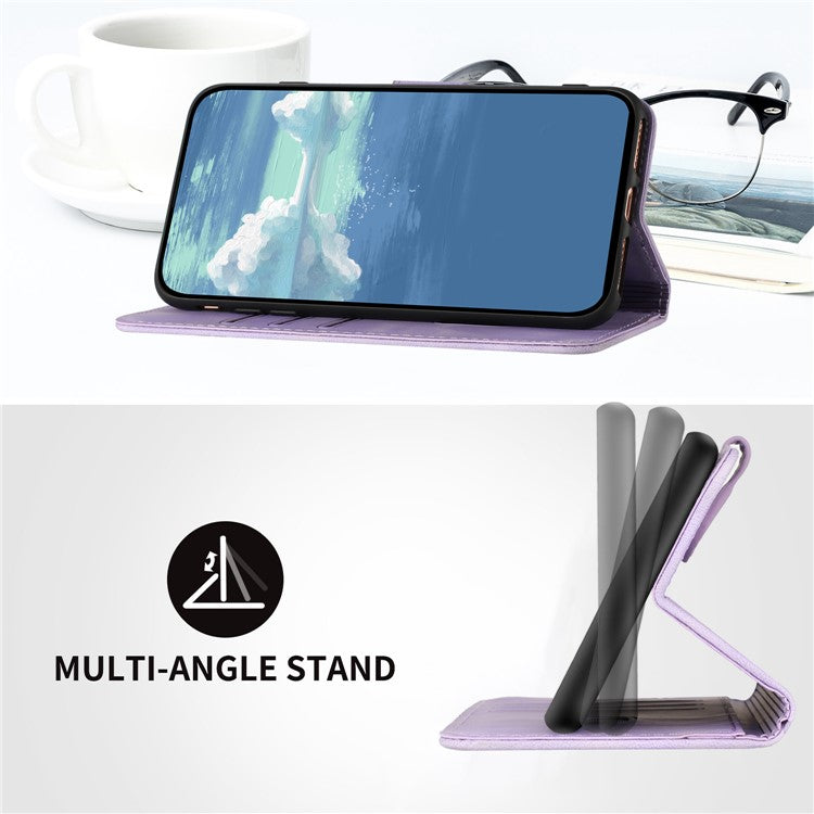 YX0040 For Motorola Edge (2024) 5G Case Geometry Imprinted PU Leather Flip Phone Cover - Light Purple