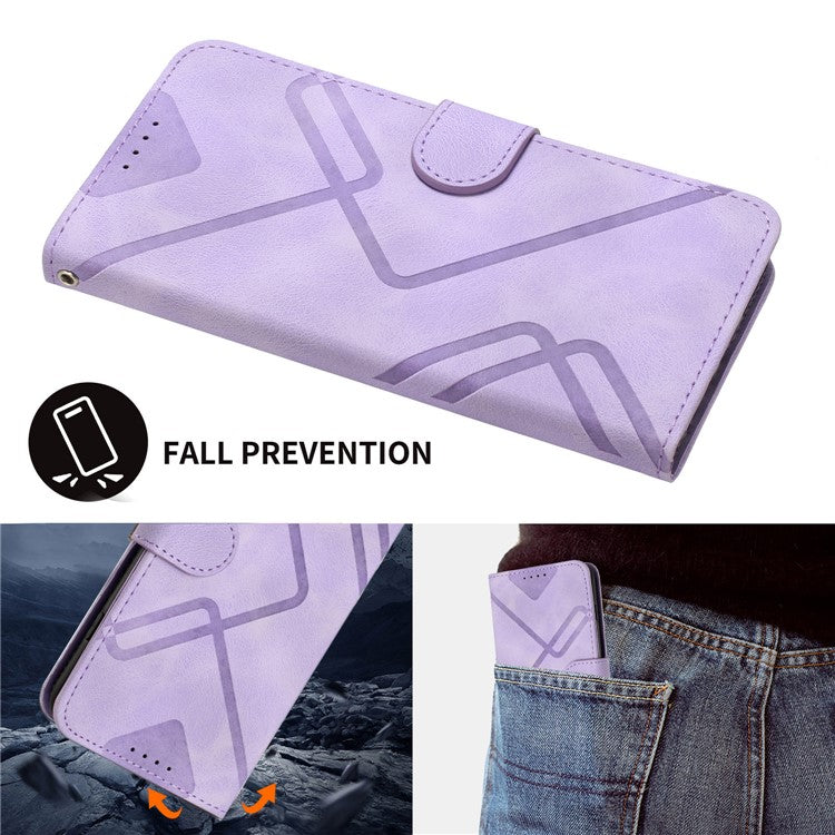 YX0040 For Motorola Edge (2024) 5G Case Geometry Imprinted PU Leather Flip Phone Cover - Light Purple