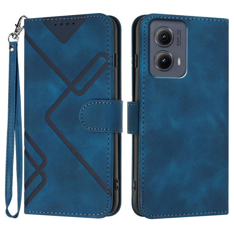 YX0040 For Motorola Edge (2024) 5G Case Geometry Imprinted PU Leather Flip Phone Cover - Sapphire