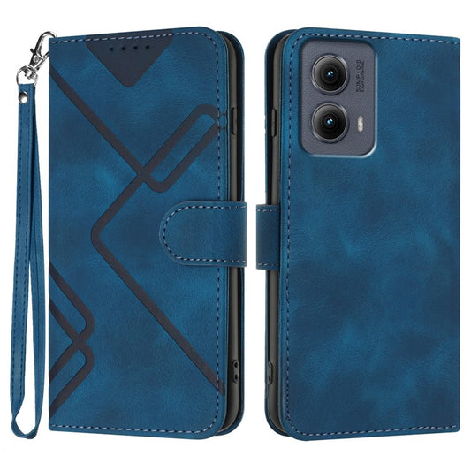 YX0040 For Motorola Edge (2024) 5G Case Geometry Imprinted PU Leather Flip Phone Cover - Sapphire