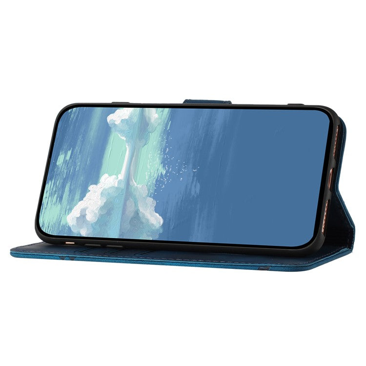 YX0040 For Motorola Edge (2024) 5G Case Geometry Imprinted PU Leather Flip Phone Cover - Sapphire