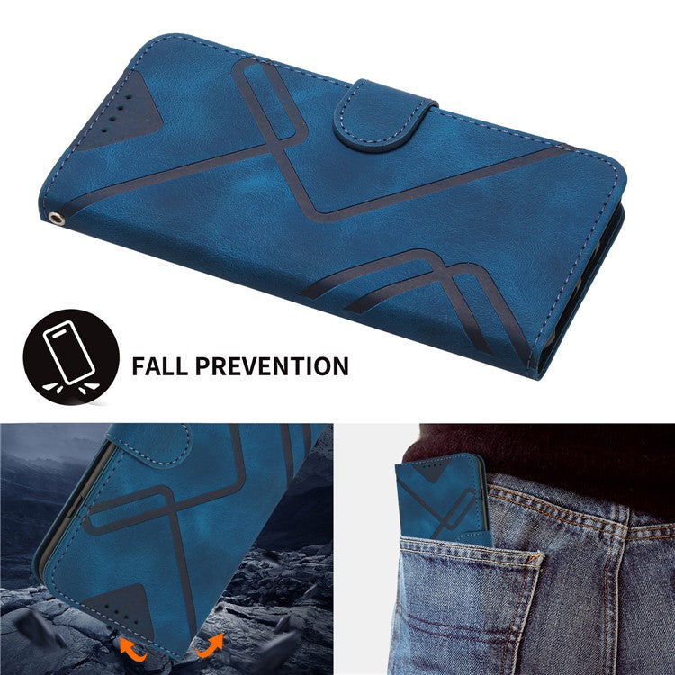 YX0040 For Motorola Edge (2024) 5G Case Geometry Imprinted PU Leather Flip Phone Cover - Sapphire