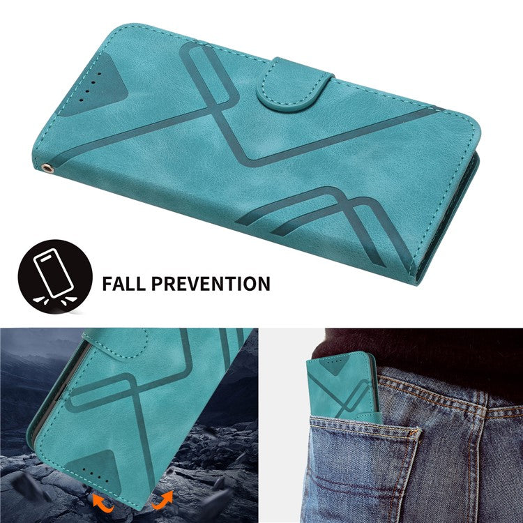 YX0040 For Motorola Edge (2024) 5G Case Geometry Imprinted PU Leather Flip Phone Cover - Baby Blue