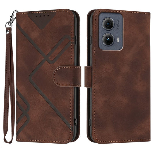 YX0040 For Motorola Edge (2024) 5G Case Geometry Imprinted PU Leather Flip Phone Cover - Coffee