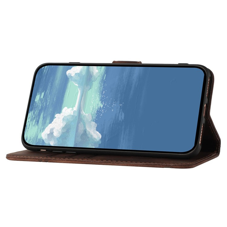 YX0040 For Motorola Edge (2024) 5G Case Geometry Imprinted PU Leather Flip Phone Cover - Coffee