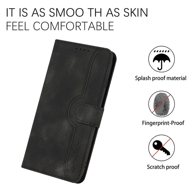 YX0030 For Xiaomi Redmi 13 5G / 13 4G Case Smile Imprinted Wallet PU Leather Flip Cover - Black