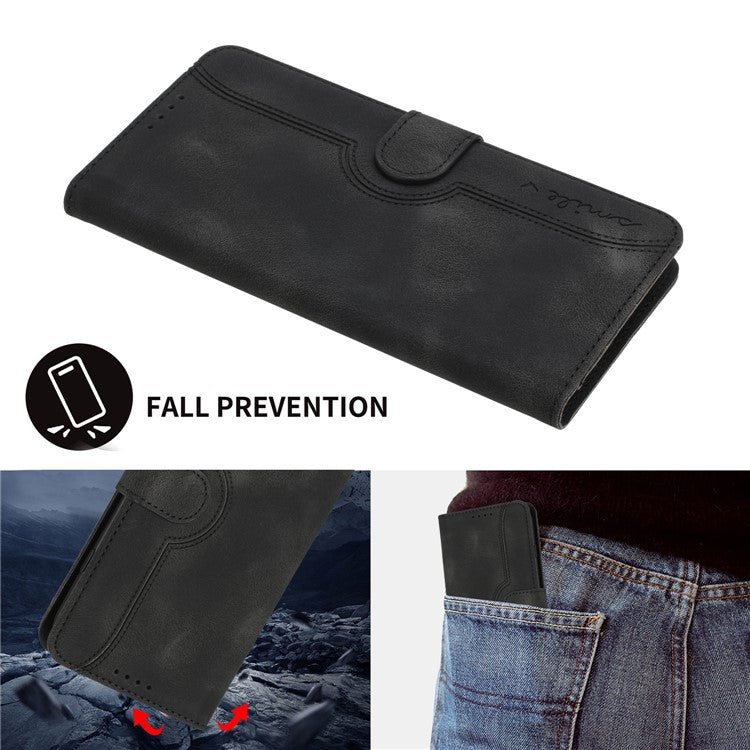YX0030 For Xiaomi Redmi 13 5G / 13 4G Case Smile Imprinted Wallet PU Leather Flip Cover - Black