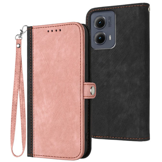 YX0020 For Motorola Edge (2024) 5G Leather Case Phone Cover with Hand Strap - Pink