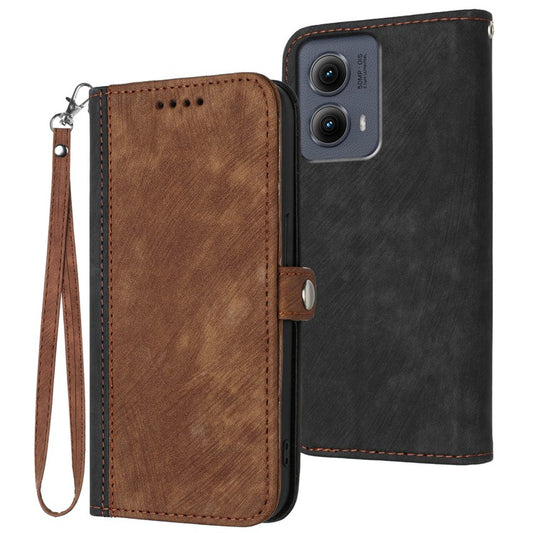YX0020 For Motorola Edge (2024) 5G Leather Case Phone Cover with Hand Strap - Coffee