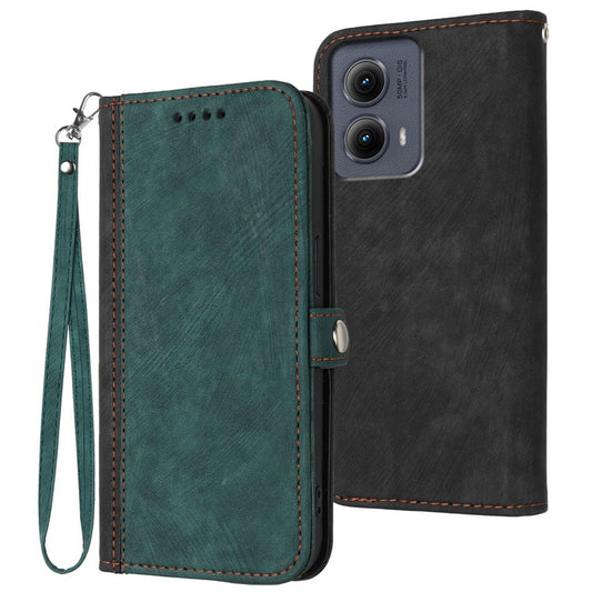 YX0020 For Motorola Edge (2024) 5G Leather Case Phone Cover with Hand Strap - Blackish Green
