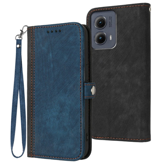 YX0020 For Motorola Edge (2024) 5G Leather Case Phone Cover with Hand Strap - Sapphire