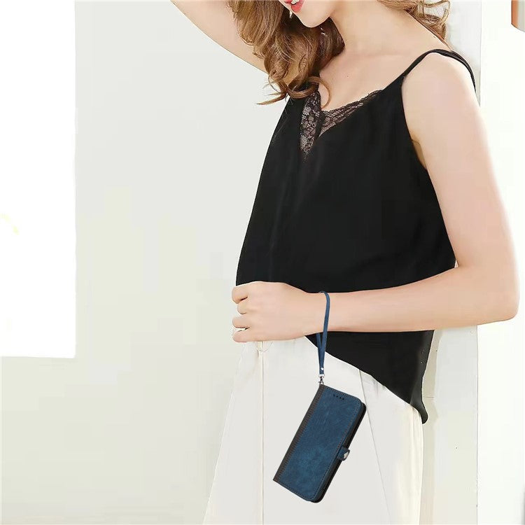 YX0020 For Motorola Edge (2024) 5G Leather Case Phone Cover with Hand Strap - Sapphire