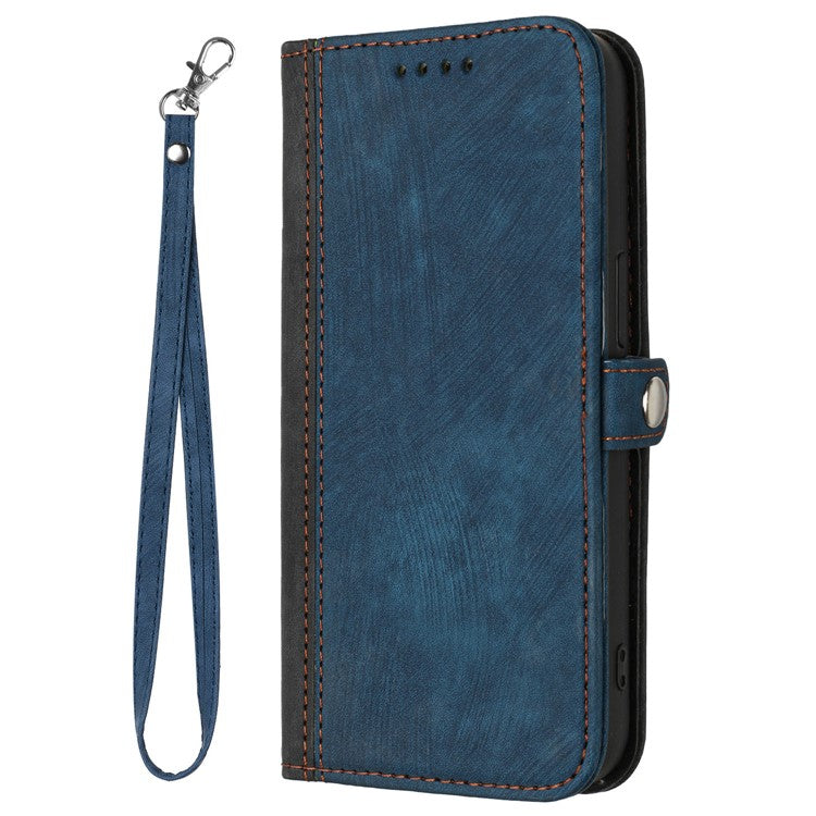 YX0020 For Motorola Edge (2024) 5G Leather Case Phone Cover with Hand Strap - Sapphire