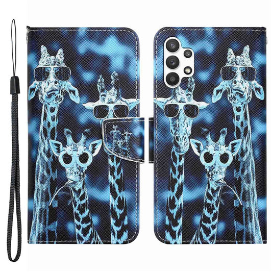 For Samsung Galaxy A13 4G / 5G / A04s 4G (164.7 x 76.7 x 9.1 mm) Cross Texture Pattern Printing Phone Case PU Leather Wallet Cover with Foldable Stand - Giraffe