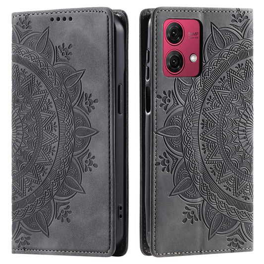 Style 010 For Motorola Moto G85 5G / S50 Neo 5G Case Mandala Pattern Magnetic Closing Leather Phone Cover - Grey