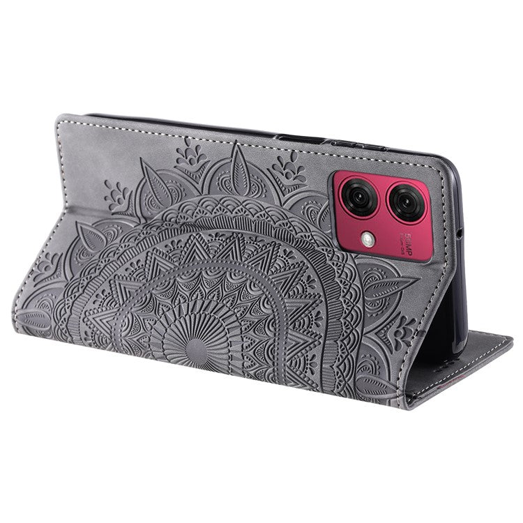 Style 010 For Motorola Moto G85 5G / S50 Neo 5G Case Mandala Pattern Magnetic Closing Leather Phone Cover - Grey