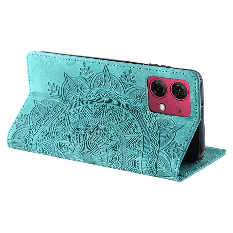 Style 010 For Motorola Moto G85 5G / S50 Neo 5G Case Mandala Pattern Magnetic Closing Leather Phone Cover - Mint Green